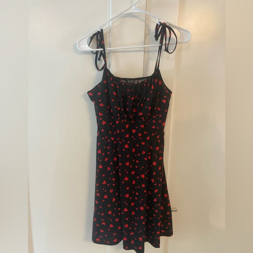 Lily Rose Adjustable Straps Black Dress with Red Hearts Juniors Size: L